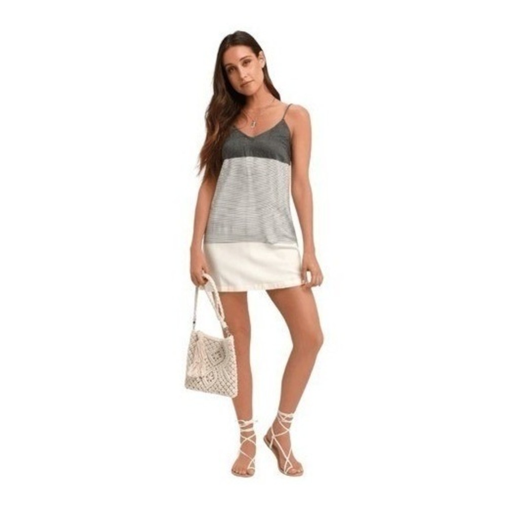 RVCA Odyssey Striped Tie-Back Mini Dress Black White Knit Sleeveless M 10‎